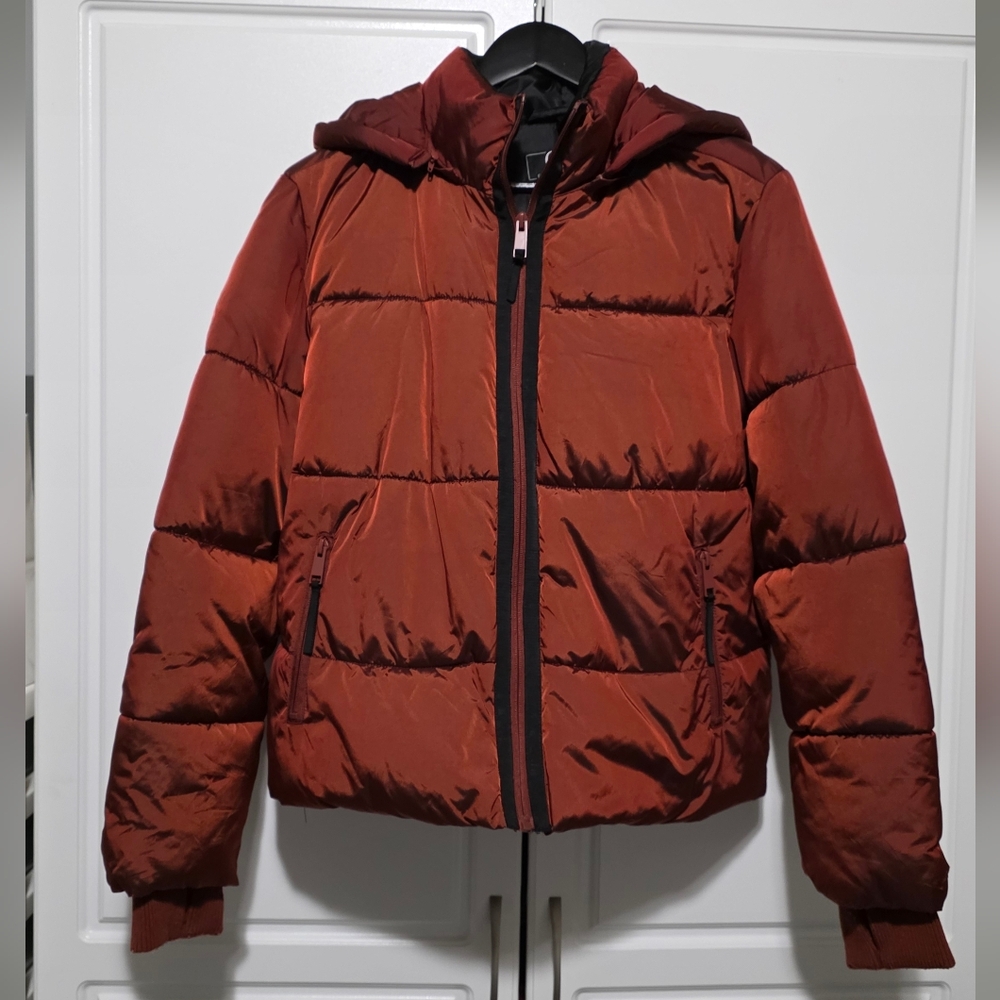G by Guiliana Womens Rust Copper Full Zip Puffer Winter Jacket Detachable Hoodie
